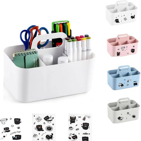 Cesta de almacenamiento de plástico, caja de almacenamiento con 5 compartimentos  Contenedor de almacenamiento para baño, cocina, oficina, aula (blanco) (1/5)