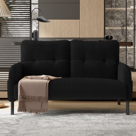 Sofá 2 plazas de pana con bolsillo lateral negro OKMYHOME (1/5)