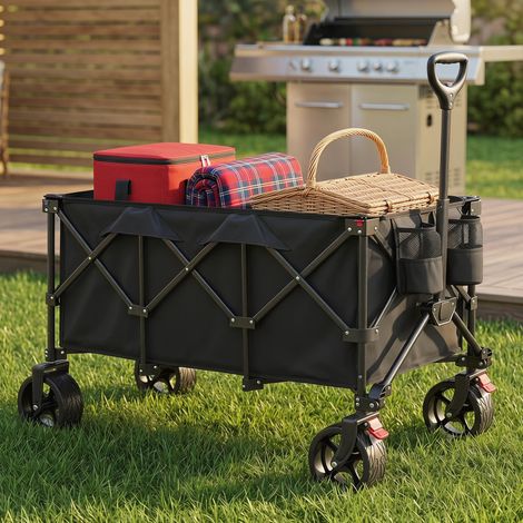 Wagon de Transport Extérieur, Capacité 200L, Chariot Pliable de Jardin avec Poignée, Plage, Camping, Noir