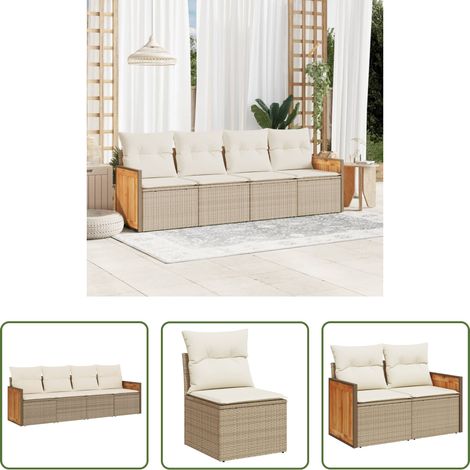 vidaXL Rattanmöbel - 4-tlg. Garten-Sofagarnitur mit Kissen Beige Poly Rattan (1/5)