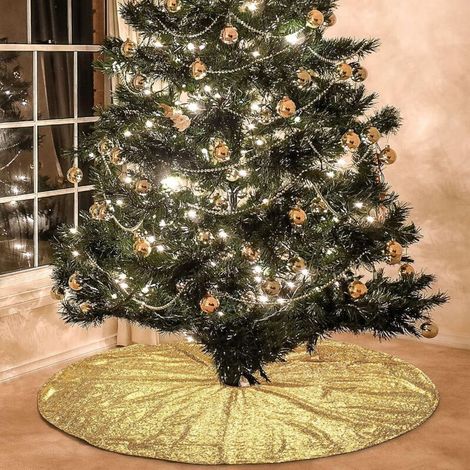 Falda grande para árbol de Navidad con lentejuelas brillantes - 122 cm - Adornos para árbol de Navidad y pérgola - Dorado (1/5)