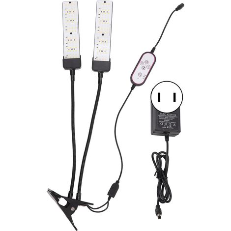 Lumière de croissance à double tête, spectre complet, lampe clip pour plantes d'intérieur, protection solaire, minuterie, 100-240V, fiche US, pour légumes (1/5)