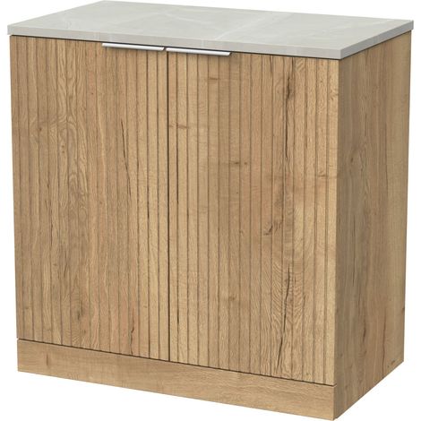 Callingwood Contemporary Floor Standing 2 Door Vanity Unit with Marble Plaster Laminate Worktop , 800mm, Autumn Oak (1/4)