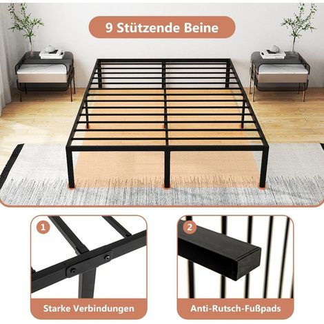 Cadre de lit King Size 36 cm de haut, plateforme en métal avec sommier à lattes et rangement sous le matelas, noir (1/5)