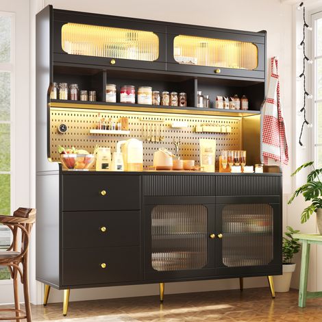 Mueble alto de cocina y salón con LED y control por app 145 x 39 x 171 cm negro (1/5)