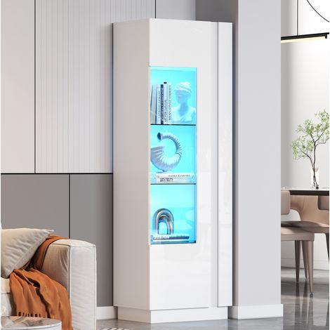 MEUBLIV Vitrine 60x40x180 cm blanche brillante – LED, porte acrylique transparente (1/5)