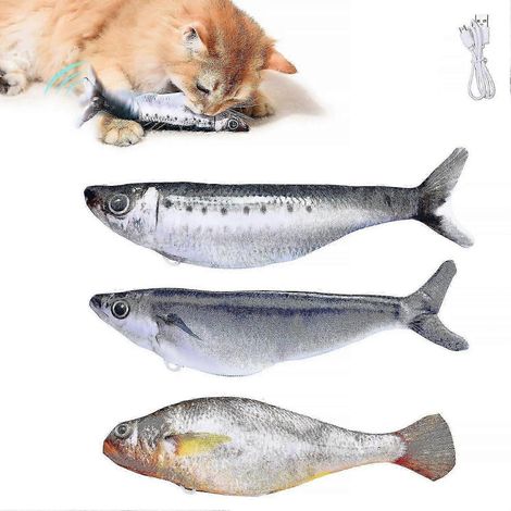 Poissons réalistes pour chats, lot de 3 jouets interactifs pour toutes les races, activés par simple pression, 3 modes de battement d'ailes, rechargeables, 18 cm (1/5)