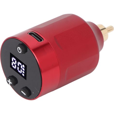 Alimentation Sans Fil pour Tattoo 4-12V DC5V 1A Écran LCD 1200mAh Pile Rechargeable USB RCA Rouge (1/5)