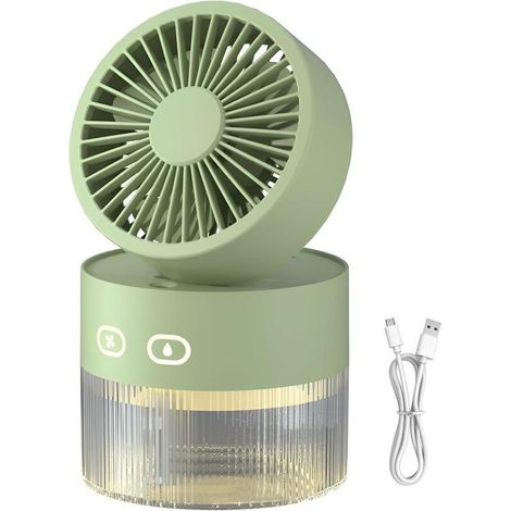 Ventilador nebulizador portátil con 3 velocidades de viento, diseño plegable, luz nocturna y pulveriza una bruma refrescante (verde). (1/5)