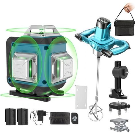 Kit 2 in 1 Livella laser 16 Linee 4D + Trapano impastatore Miscelatore 1600W (1/5)