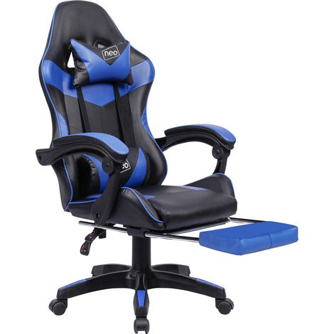 Neo Blue Massage Sport Racing Gaming Office Chair With Footrest (1/5)