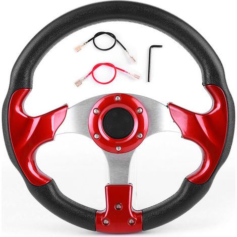 Jeffergarden Volant de voiture de course 320mm/12.5in avec bouton de klaxon PVC couleur rouge pièce modifiée universelle (1/5)