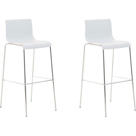 Set di 2 sgabelli da bar in tessuto plastico bianco con struttura in metallo cromato e quattro gambe stile chic e moderno 100005567
