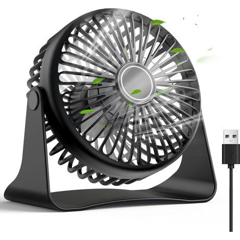 USB desk fan, portable table fan with 360° rotating head, mini desk fan with 3 speeds, powerful airflow and quiet operation, for a refreshing breeze (1/5)