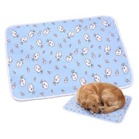 Generisch Kühlmatte Hund und Katzen, Kühldecke Selbstkühlende mit rutschfeste Punkten aus Latex-Füllung, Waschbar Haustier, Reisematte, Geeignet für Auto Zuhause Unterwegs (Blauer Fisch, 50x40cm) (1/5)