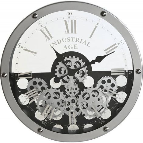 Horloge murale design argent épuré style industriel - Argent raffiné avec détails noirs (1/4)