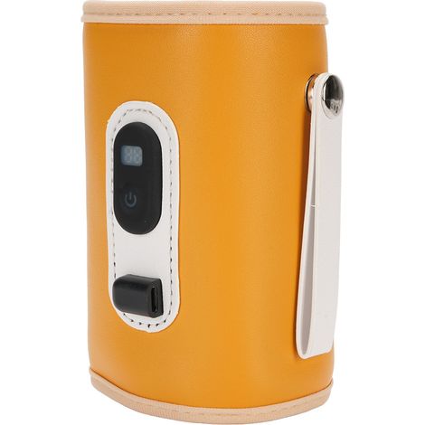 Chauffe-biberon USB avec affichage LED, portable et housse isotherme pour biberons, idéal pour les voyages (jaune). (1/5)