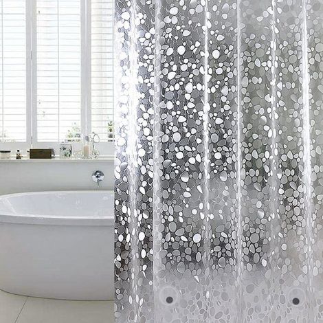 Rideau de douche anti-moisissure, 180 x 180 cm, rideau de douche semi-transparent imperméable en EVA, 0,2 mm, avec effet pierre 3D. (1/4)