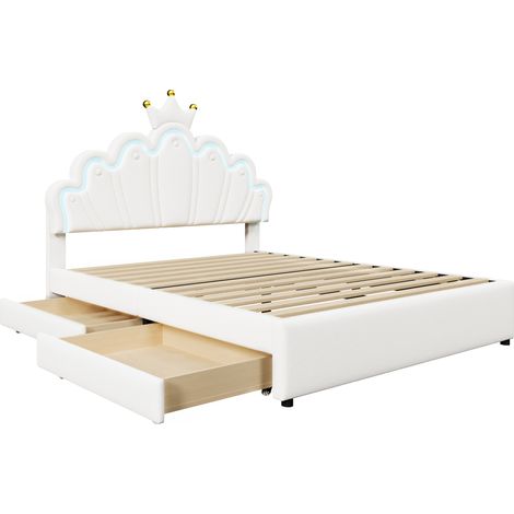 Letto imbottito 140 x 200 cm bianco con 2 cassetti e LED con telecomando (1/5)