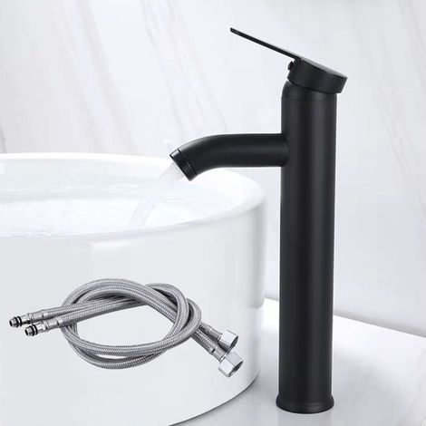 Robinet de lavabo, grand robinet de salle de bain avec eau chaude et froide, surface froide, tête de dragon spéciale, mitigeur d'eau spécial Myled, robinet de salle de bain noir (1/5)