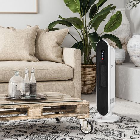 Chauffage soufflant avec minuterie 24 heures, 2000 W, 2 modes d'oscillation, métal, blanc et noir (1/5)