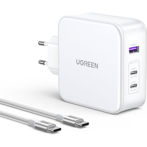 UGREEN Nexode USB-A+2USB-C 140W GAN Tech. & USB-C Kabel 2 m, weiß (1/4)