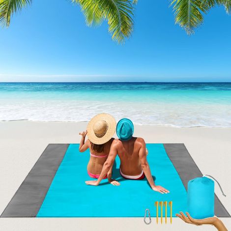 Couverture de Plage, 210 x 200 cm, Couverture de Pique-Nique imperméable et résistante au Sable, pour 3 à 6 Adultes, Tapis de Plage léger, Tapis de Pique-Nique pour Camping, Plage (1/5)
