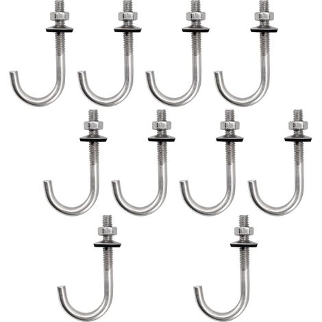 Lot de 10 boulons d'ancrage de toit M6 x 50 x 100 mm en acier inoxydable 304 avec crochet en J à longue tige avec écrou hexagonal, chevilles à béton, vis (1/5)