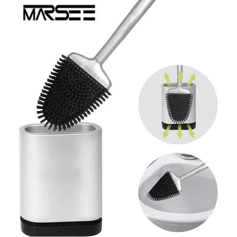 MARSEE Brosse de Toilette, Balayette WC Silicone Set avec Séchage Rapide Support-Gris