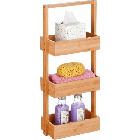 1 étagère sur pied, 3 tablettes, bambou et MDF, compacte, salle de bain et cuisine (1/5)