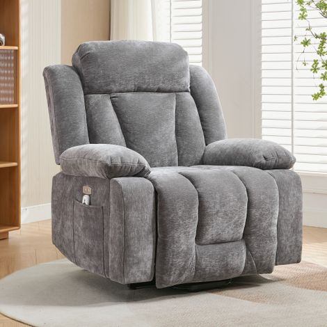 Sillón relax eléctrico elevador con masaje 8 puntos, calefacción lumbar y USB, gris (1/5)