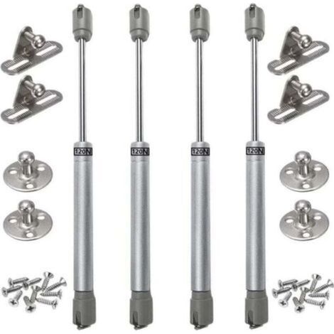 Lot de 4 vérins à gaz 120N – Plastique ABS et alliage de zinc – Amortisseurs pour portes d'armoire – Installation facile avec tournevis