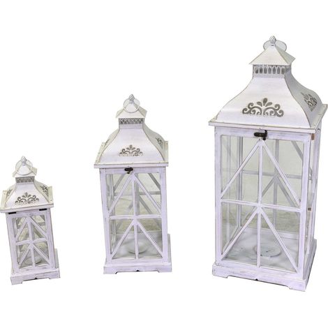 Set 3 Lanterne in Legno in Metallo sbiancato quadro