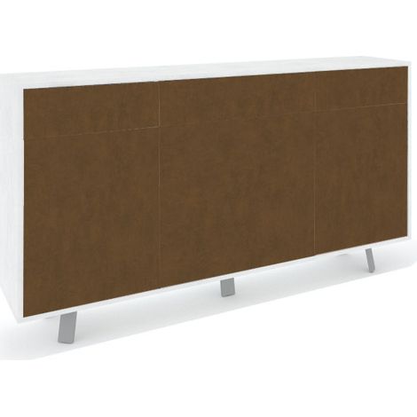 Mueble móvil con 3 puertas y 3 cajones, 164L x 41P x h92 – Acabado Blanco Mate y Oxidado – Sarmog