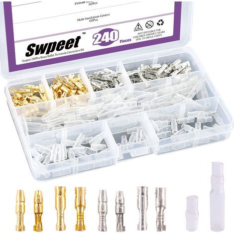 Kit de 240 connecteurs en forme de balle, 3,9 mm en laiton mâle et femelle avec couvercle d'isolation pour moto, scooter, voiture, camion avec manchon d'isolation (1/5)