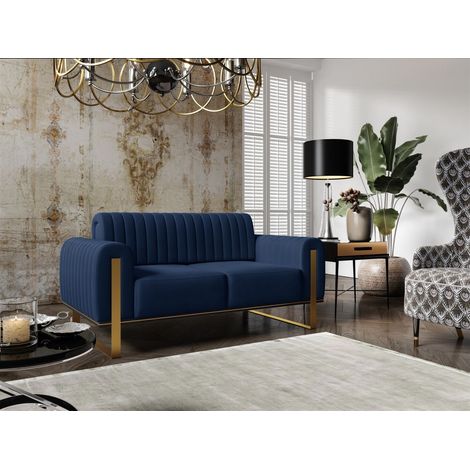 Sofa Designersofa VALERIE 2-Sitzer in Stoff Elisa Velvet Dunkelblau (1/5)