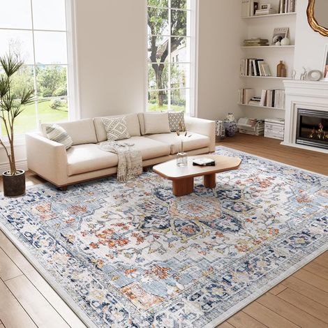 Bleu Vintage Tapis Salon 160x230cm Lavable en Machine Rug (1/5)