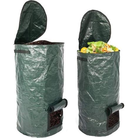 Lot de 2 sacs à compost organique 15 et 34 gallons, réutilisables en PE, pour cuisine et jardin (1/4)