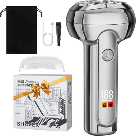 Rasoir électrique pour homme - Rasoir rotatif pour homme - Tondeuse étanche à deux lames et charge rapide USB-C (1/5)