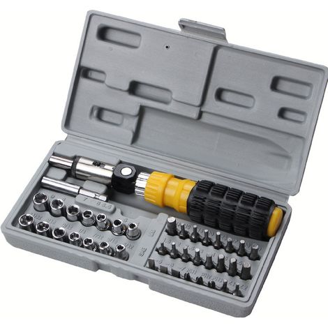 Kit Tournevis Multifonction, Jeu d'Embouts et Douilles avec Clé à Cliquet, Ensemble Outils de Bricolage, 41 pièces (1/4)