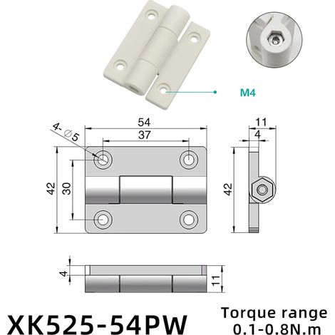 (XK525-54PW) 2 charnières à clapet pour porte pliante, amortisseur de torsion, en plastique et alliage de zinc, butée de positionnement réglable, tampon de couple (1/5)