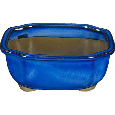Vaso per bonsai Giapponese Morrisan rettangolare in gres smaltato blu 12,5x10,5x5,5 cm - B05-9b (1/4)