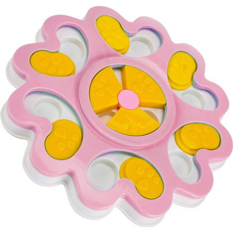 Jouet distributeur de croquettes interactif pour chiens et chats, forme mignonne, rose. (1/4)