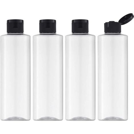 200ML Flacon avec Flip Cap Vide (4 Pièces), Rechargeable Bouteille de Voyage pour Cosmétique avec Entonnoir (Transparente) (1/4)