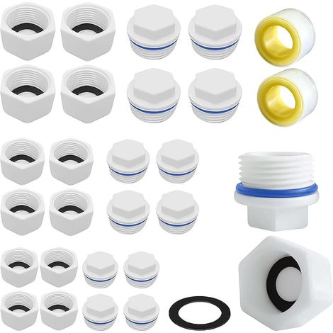 Lot de 24 bouchons en plastique à filetage hexagonal de 2,5 cm, 1,27 cm, 1,9 cm, bouchon d'obturation pour machine à laver, pour tuyau de robinet de machine à laver (1/5)
