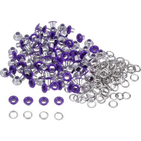 100 - Œillets Métal - Rondelles - Fixation Renforcée - Pour Cuir Tissu Bricolage - Violet - 3mm x 6mm (1/5)