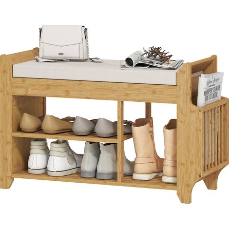 HOMCOM Shoe Bench Cushioned Seat 80 cm Natural Cream