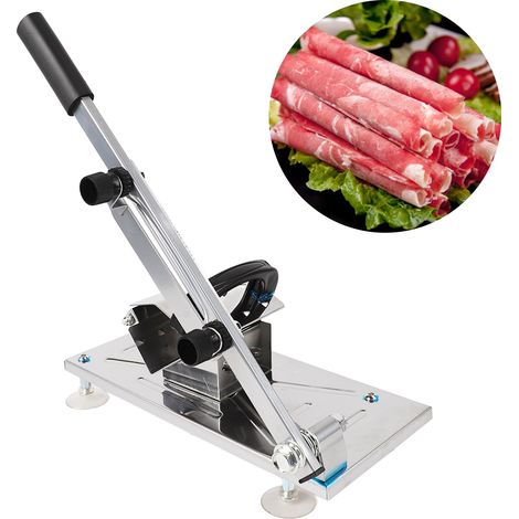 Kleine, haushaltsübliche Fleischschneidemaschine für Lammrouladen, mit automatischem Fleischauswurf, 1 Ersatzklinge und 10 Gefrierbeuteln. (1/5)