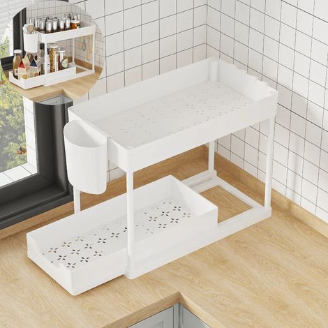 Organiseur coulissant sous évier, rangement pour armoire de cuisine, organiseur à 2 niveaux sous évier, étagère sous évier pour salle de bain (1/5)