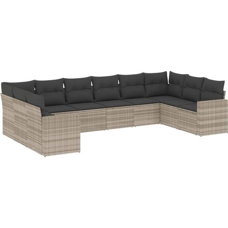 Maison Exclusive - Set Divano Giardino 10 pz con Cuscini Grigio Chiaro Polyrattan (1/3)